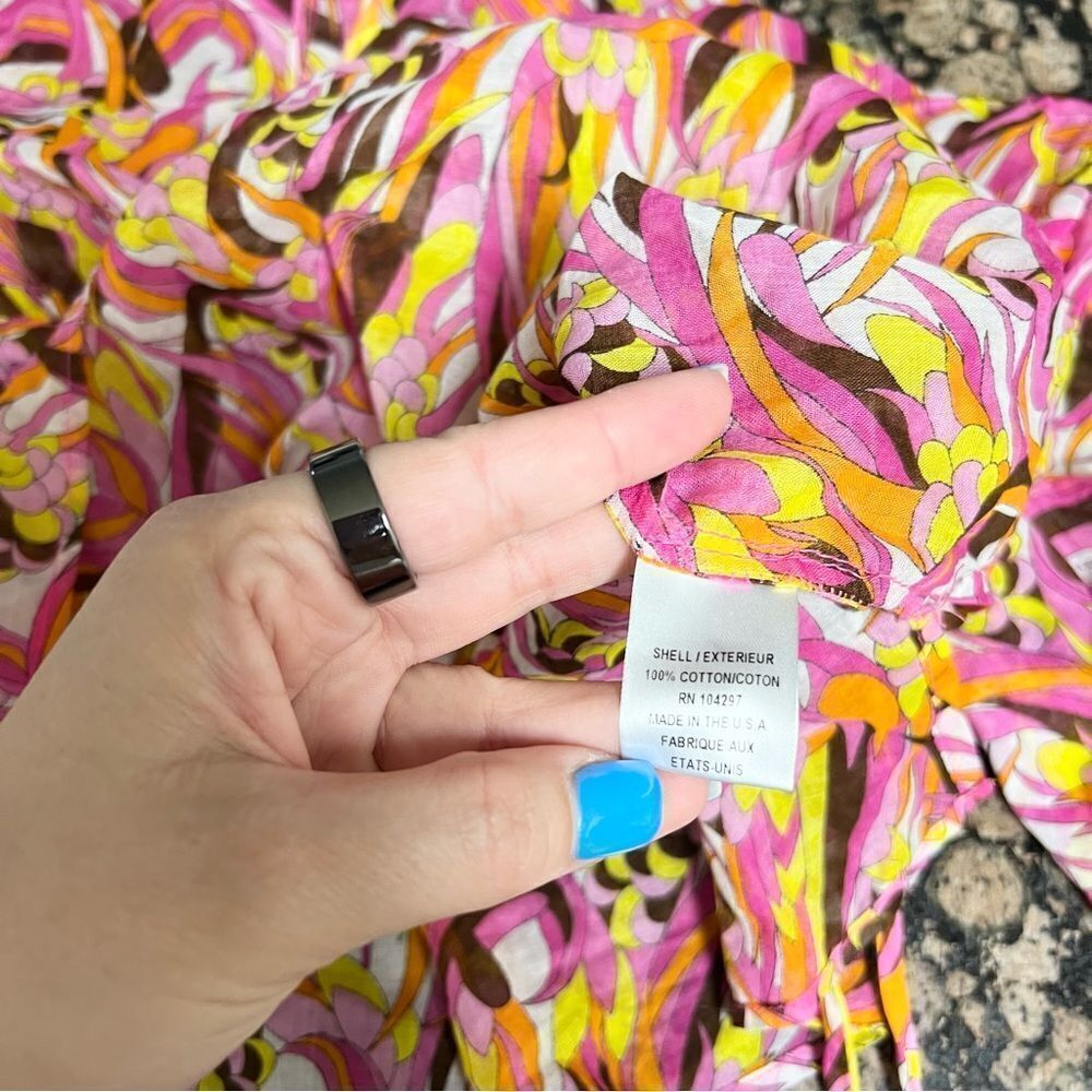 Milly Cabana Womens Cotton Colorful 70's Style Sheer Tie Cover Up Tunic Top Sz M - Picture 8 of 8